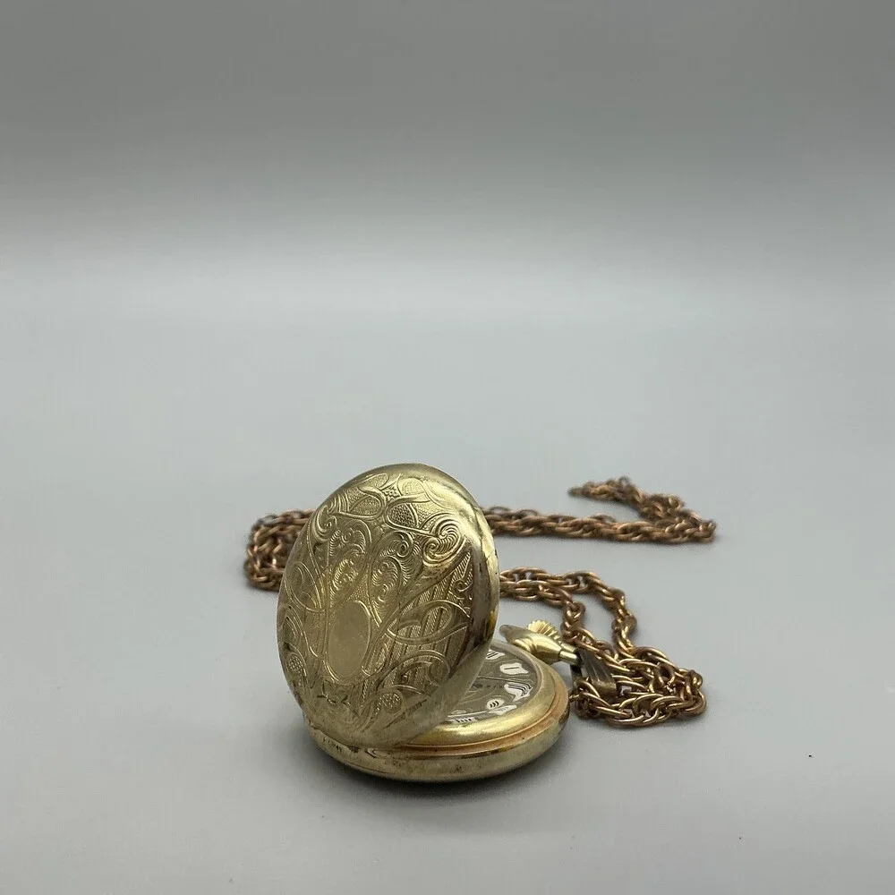Vintage North Star Watch Pendant Women 36mm Gold Full Hunter Manual Wind Chain